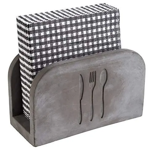 Produktbild: APS 11781 Serviettenhalter „Element“ – Hochwertiger Serviettenständer aus Beton mit Besteck-Muster – für ca. 50 Servietten und mit möbelschonender Unterseite, Beton Grau