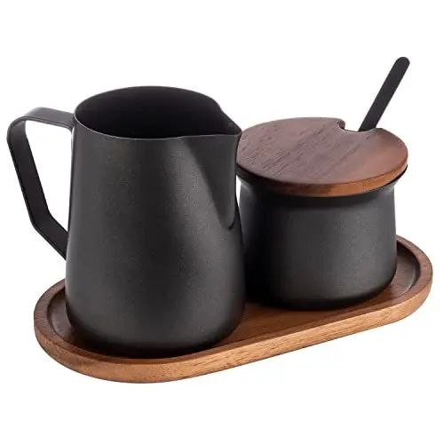 Produktbild: APS 634 Milch- und Zucker-Set, 5-tlg. Set, Akazienholz, Edelstahl, antihaft beschichtet, schwarz