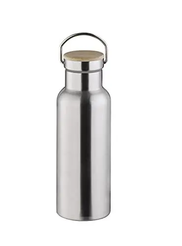 Produktbild: APS 66905 Hochwertige langlebige Edelstahl Isolierflasche/Trinkflasche mit 500 ml inkl. Tragebügel und Ersatzdichtung/auslaufsichere doppelwandige Getränkeflasche für Kinder, Freizeit & Erwachsene