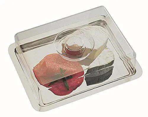 Produktbild: APS 67 Frischhaltebox – hochwertiges Serviertablett mit Haube Made in Germany - langlebig, stapelbar, nicht spülmaschinenfest und aus rostfreiem Edelstahl – 25 x 19 x 7cm
