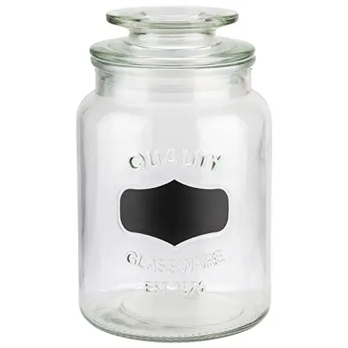 Produktbild: APS 82265 Vorratsglas mit Beschriftungsfeld-Glasbehälter zur Aufbewahrung mit 1,0 Liter Fassungsvermögen- Glasdeckel mit Dichtung, Aufbewahrungsbehälter, Transparent