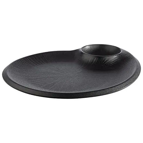 Produktbild: APS 85075 Melaminteller NEROmit integriertem Dipschälchen, Servierteller für vielerei Speisen, 30,0 x 25,0 x 2,5 cm