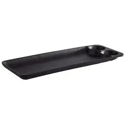 Produktbild: APS 85097 Melamintablett NERO mit 2 integrierten Dipschälchen, Serviertablett für vielerei Speisen, 41,0 x 15,0 x 2,5 cm