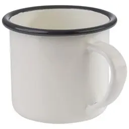 Produktbild: APS 98668 Henkelbecher 2er Set -EMAILLE- für 0,35 Liter, emaillierts Stahlblech, Farbe: cremeweiß mit grauem Rand