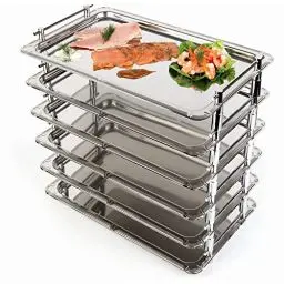 Produktbild: APS GN 1/1 System-Tablett Profi Line, Tablett aus Edelstahl 18/10, stapelbares, verschraubbares Tablett-System, hochglanzpolierter Dekorrand, massive Griffe verchromt, 32,5 x 53 cm, 5,5 cm Höhe