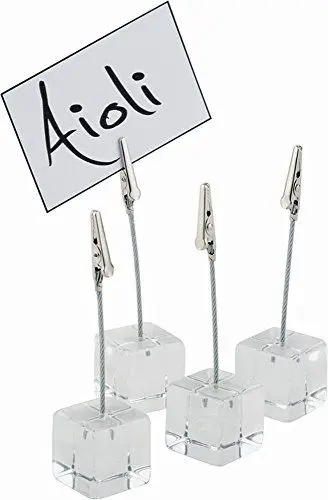 Produktbild: APS Kartenhalter 4er Set, transparente Kartenständer, Fotohalter mit Klemme, Acryl Kartenhalter, inklusive Zwei weißer Beschriftungskarten, Ø 3 cm, 12 cm Höhe