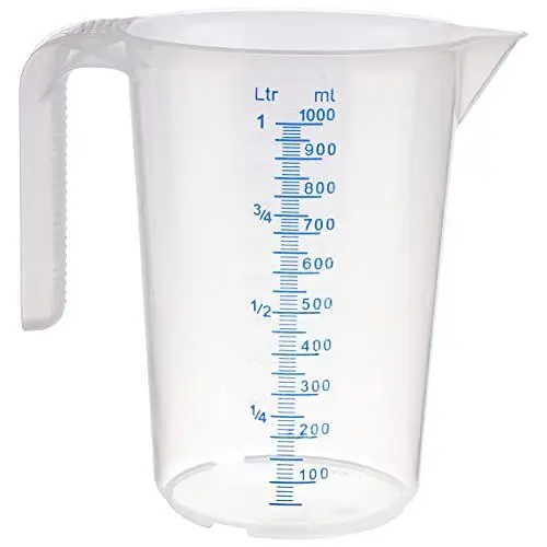 Produktbild: APS Messbecher 1 Liter, Ø 12 x H: 16,5 cm, Kunststoffbecher mit geprägter Maßskalierung außen, offener Griff, l-/ml-Einteilung, spülmaschinengeeignet