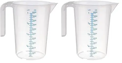 Produktbild: APS Messbecher 1 Liter, Ø 12 x H: 16,5 cm, Kunststoffbecher mit geprägter Maßskalierung außen, offener Griff, l-/ml-Einteilung, spülmaschinengeeignet (Packung mit 2)