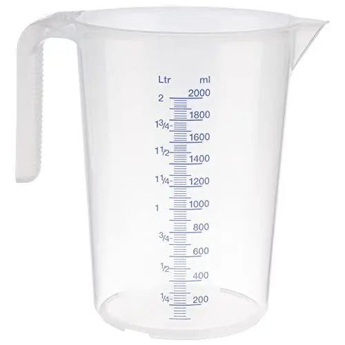 Produktbild: APS Messbecher 2 Liter, Ø 15 x H: 20,5 cm, Kunststoffbecher mit geprägter Maßskalierung außen, offener Griff, l-/ml-Einteilung, spülmaschinengeeignet