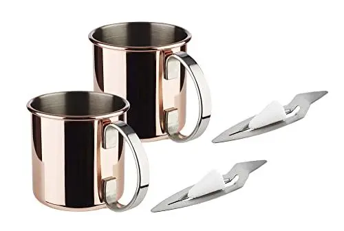Produktbild: APS Mini Feuerzangenbowle Set, 2 Edelstahl Becher im Kupfer-Look, Punschgefäß, 2 Mini-Feuerzangen, Zuckerzange
