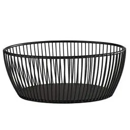 Produktbild: APS „SVART“ ovaler Metallgitter Korb, stabiler Gitterkorb, L: 20 cm, B: 15 cm x H: 8 cm, Brotkorb, Obstkorb, Gemüsekorb, stapelbar, schwarz, spülmaschinengeeignet