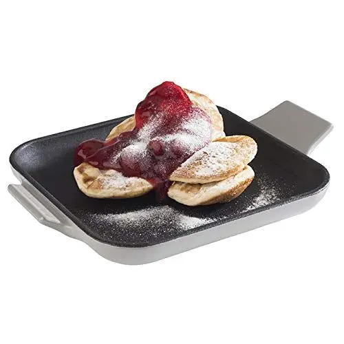 Produktbild: APS Servierpfännchen „Cast Iron“ - Mini Gusseisen-Pfanne, Gusseisen emailliert, eckig, B x T x H: 13 cm x 13 cm x 2 cm, stapelbar, Backofen geeignet, Schale, Grau