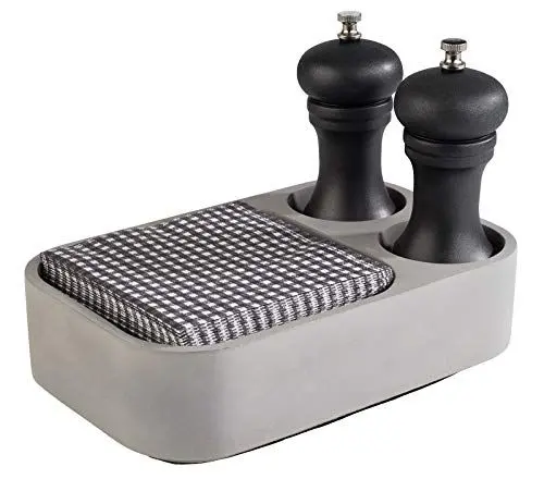 Produktbild: APS Table Caddy „Element“, graue Tischhilfe aus Beton mit 2 Löchern (Ø je 6,5 cm) und möbelschonender Unterseite/Abmessungen 23,5 x 16 cm/Höhe 6,5 cm
