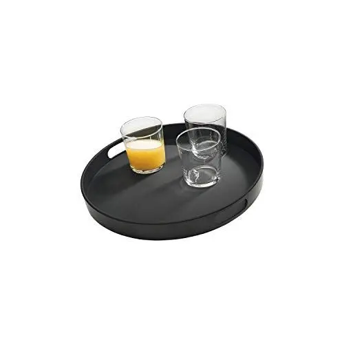 Produktbild: APS Tablett „Bistro“, Serviertablett, schwarzes Melamin Tablett, rutschfest, mit 2 Griffmulden und Stapelrand, 35,5 x 35,5 cm, Höhe,5 cm, schwarz