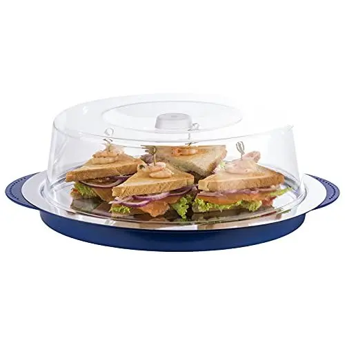 Produktbild: APS Thermo-Set 5-teilig – Hochwertiges Tablett-Set bestehend aus einer stabilen Schale, einem Edelstahl-Tablett, Zwei Kühl-Akkus und einer Frischhaltehaube
