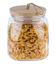 Produktbild: APS Vorratsglas „Woody“ – Hochwertiges Glasbehältnis mit Deckel aus Holz – Durch die Silikondichtung bleibt das Aroma des Inhaltes länger vorhanden – 2 Liter, Aufbewahrungsbehälter