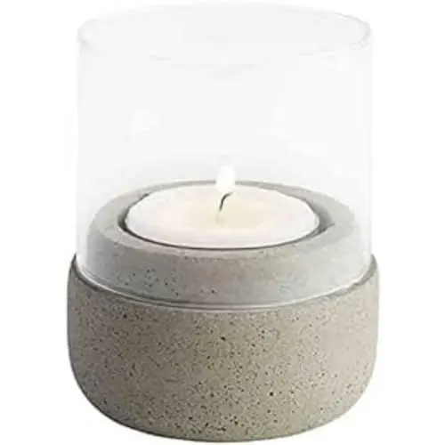 Produktbild: APS Windlichter, 2er Set „Element“, Teelicht, Beleuchtung, Windlicht aus grauem Beton, möbelschonende Unterseite, Ø 6 cm, 7 cm Höhe