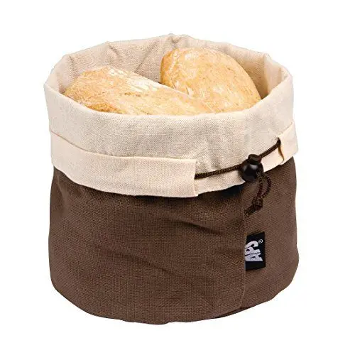 Produktbild: APS beige-braune Brottasche inkl. Wärmekissen mit Keramik-Kugeln und Zugverschluss aus Baumwollen, wiederverwendbar auch für Brötchen, Eier etc. nutzbar, Ø 19,0 cm