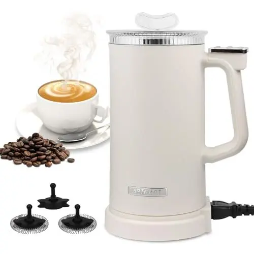 Produktbild: APTMAPT Milchaufschäumer Elektrisch 500W 4 in 1 Milchaufschäumer Automatisch 350 ml Heiße und kalte Milchaufschäumer für Kaffee Latte Cappuccino (Creme)