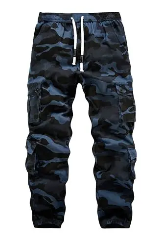 Produktbild: APTRO Herren Cargo Hose Camouflage Freizeithose Elastische Taille Arbeitshose Lange Baumwolle Jogginghose mit 8 Tachen LT45 Blaue Tarnfarbe 2XL