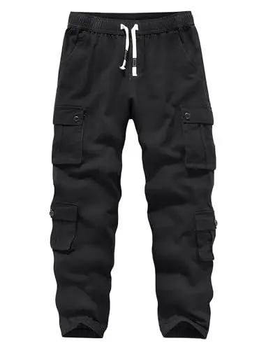 Produktbild: APTRO Herren Cargo Hose Camouflage Hose Elastische Taille Arbeitshose Lange Baumwolle Leichte Hose mit 8 Tachen LT44 Schwarz L