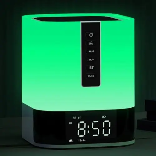Produktbild: Aufladbar Bluetooth Lautsprecher mit Licht,Tageslichtwecker mit Sound Machine und Timer,kabellos LED Tischlampe Touch Dimmbar 48 RGB Farbwechsel,Geschenke für Mädchen Kinder Teenager Geschenk Frauen