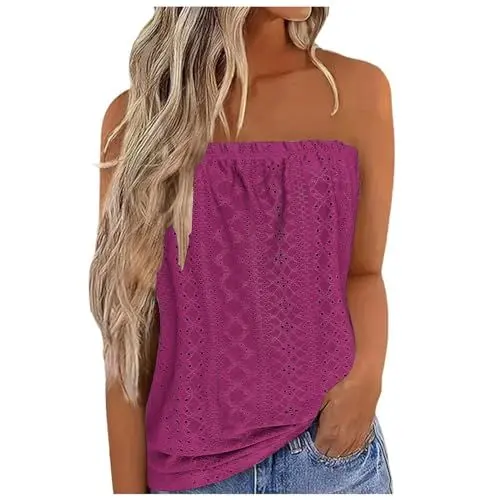 Produktbild: AQ899 Abendoberteile Frauen Tuniken Frauen Body Bluse Bandeau Top Damen Atmungsaktiv Ärmellos Tops Sexy Stretch Tube Shoulder Top Casual Strand Trägerloses Top Rückenfreies Top Party Lockeres Rücken
