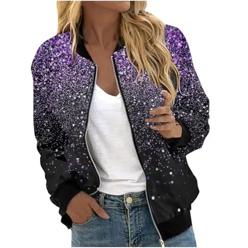 Produktbild: AQ899 Abendoberteile Frauen Tuniken Frauen De Frauen Mode Freizeit Platz Dünne Tasche Jacke Bluse Mantel Baseball Top Pullover Sexy Damen (Purple XL)