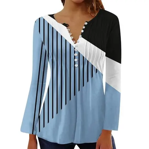 Produktbild: Abendoberteile Frauen Tuniken Frauen De Kurzärmlig Bluse Damen Knopfleiste Vorne Offen Kurzarm Locker Langarm Shirt Top (Blue, L)