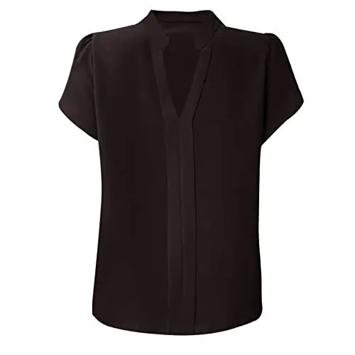 Produktbild: AQ899 Abendoberteile Frauen Tuniken Frauen Uk Elegante Bluse Damen Für Hochzeit Damenhemd mit V-Ausschnitt Einfarbig Pullover Kurzarm Freizeithemd (Black XL)