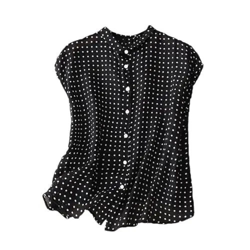 Produktbild: AQ899 Abendoberteile Frauen Tuniken Frauen Uk Offene Bluse Damen Ärmelloses Hemd Aus Gepunktetem Baumwollleinen mit Print (Black XXL)