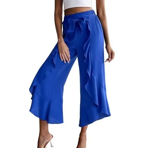 Produktbild: AQ899 Damen Regenmantel Blaue Damen-Hose mit Rüschenrock Im Lässigen Stil Und Weitem Bein Hose Damen Schwarz Löcher