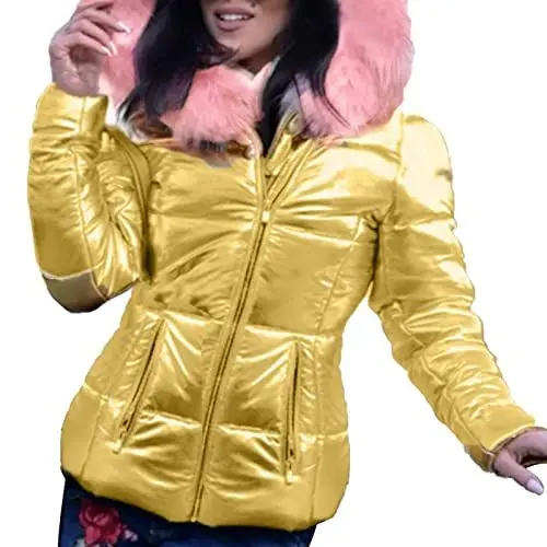 Produktbild: AQ899 Fleecejacken für Damen Kurze Lässige Baumwolljacke Mit Lockerem Kragen Und Kapuze für Damen Damen- Winterjacken