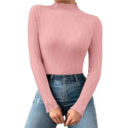 Produktbild: AQ899 Häkeloberteile Frauen Damenpullover Top Sportunterwäsche Damen Damen Casual Und Winter Mehrfarbiges Muster Mittlerer Hals Warmes Langärmliges Gestricktes Hemd (Pink One Size)