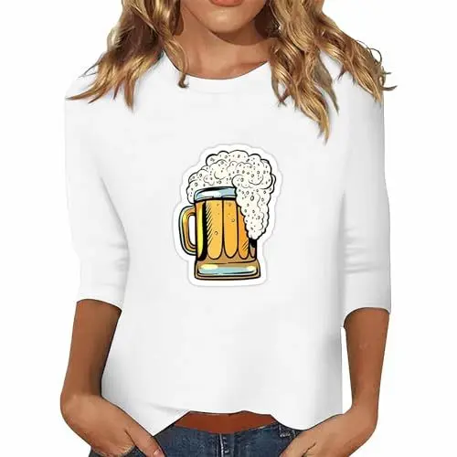 Produktbild: AQ899 Paillettentop Damenkleidung Sommer Damen T-Shirt mit Rundhalsausschnitt 3/4-Ärmeln Bedruckt Modisches Freizeitoberteil Reisezubehör Für Lange Reisen (White S)