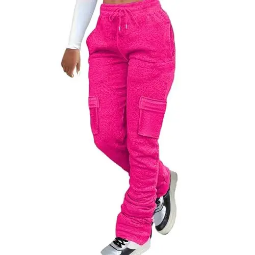 Produktbild: AQ899 Regenmäntel Für Frauen Trainingshose Für Damen, Yogahose mit 4 Taschen, Joggerhose, Lockere, Bequeme Jogginghose mit Kordelzug Hose Damen Schwarz Rot