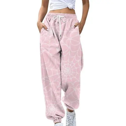 Produktbild: AQ899 Regenmantel In Übergröße, Größe 30 Halloween Mode Frauen Lose Atmungsaktive Casual Hosen Fledermaus Schmetterling Drucken Seitentaschen Kordelzug Damen Casual Hosen Lässige Hose Damen