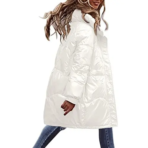 Produktbild: AQ899 Reißverschlusstaschen Leicht Zu Verstauen Frauen-Baumwolljacke-Langer Winter-Beiläufige Mode-Helles -Stehkragen Mit Dickem Baumwollmantel Skijacken Damen
