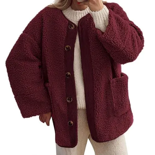 Produktbild: AQ899 Strickjacke Schmaler Trenchcoat In Großen Größen Damen Fleecejacke Trendige Langärmelige Knopfleiste Flauschig Gefütterte Oberbekleidung Lässiger Warmer Wintermantel Wolljacke Damen