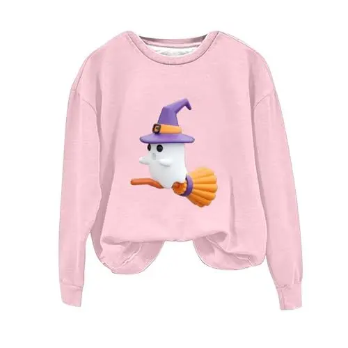 Produktbild: AQ899 Wanderbekleidung Frauen Damenbekleidung Ski Oberteil Damen Halloween Druck Rundhals Lässiges Langarm Top Sweatshirt Spezieller Kapuzenpullover (Pink XXXL)