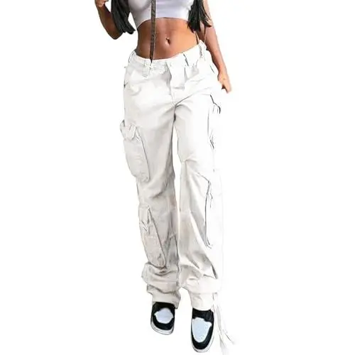 Produktbild: AQ899 Wasserdichter Mantel Für Damen Damen-Cargo-Freizeithose mit Einfarbigem, Niedrigem Bund Und Taschen Damen Hose Kurzgröße
