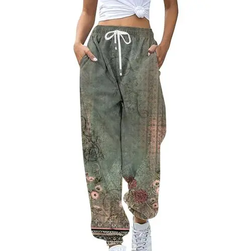 Produktbild: AQ899 wasserdichte Jacke Frauen Mode Frauen Lose Retro Gedruckt Casual Hosen Seite Kordelzug Casual Hosen Damen Casual Hosen Hose Damen Schwarz Kurzgröße