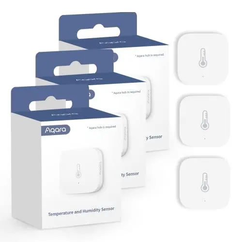 Produktbild: Aqara Temperatur- und Feuchtigkeitsensor 3er Pack, Erfordert Aqara Hub, Zigbee, für Fernüberwachung und Smart Home, Kabelloses Hygrometer-Thermometer, Kompatibel mit Apple HomeKit, Alexa, IFTTT