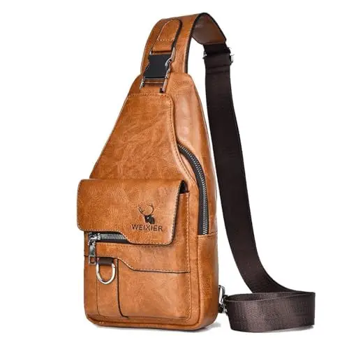 Produktbild: A-QMZL Sling Bags Brusttasche Herren Crossbody Umhngetasche Kleine Schultertaschen Crossbody-Taschen PU-Leder Wasserdicht Casual Chest Taschen für Männer und Damen