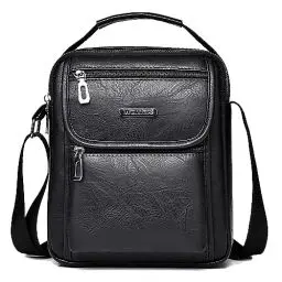 Produktbild: A-QMZL Umhängetasche Herren Schultertasch Crossbody PU Lede Herrentasche Vintage Umhängetaschen Handytasche Messenger Bag Umhängen Tasche Man Bag (schwarz)