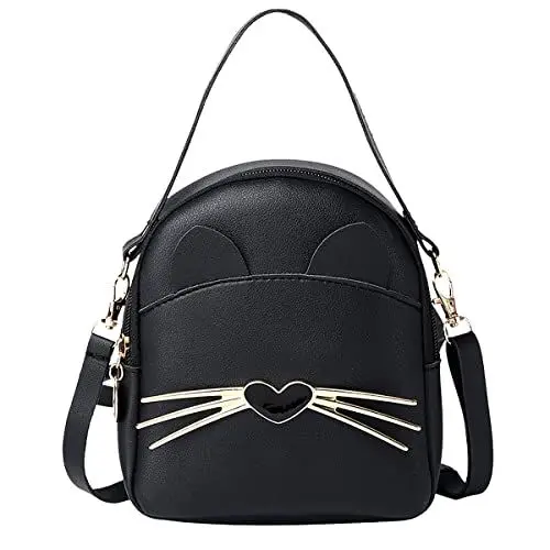 Produktbild: A-QMZL Umhängetasche für Mädchen Mini Crossbody Bag Schultertasche Handtaschen PU Leder Kleine Mädchenhandtasche Mini Rucksäcke für Kinder Mädchen Teenager (schwarz)