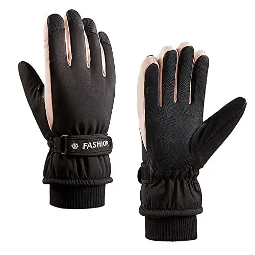 Produktbild: A-QMZL Winterhandschuhe wasserdichte Warme Skihandschuhe Damen Thermohandschuhe Winddichte Touchscreen-Handschuhe verdickter Kälteschutz Handschuhe zum Skifahren Laufen Radfahren Motorrad(schwarz)