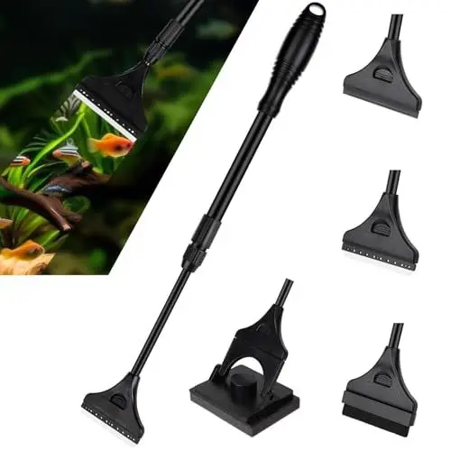 Produktbild: AQQA Aquarium-Reinigungsset, 4-in-1 Aquarium Reinigungswerkzeugset,Fish Tank Glasreiniger mit Algenschaber und Teleskopgriff, 4 Reinigungsköpfe Aquarienreiniger für Acryl- und Glas-Aquarien
