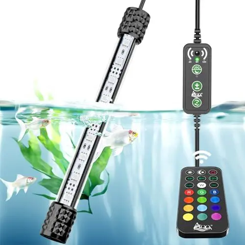 Produktbild: AQQA Aquarium Beleuchtung, RGB+W Aquarium LED Beleuchtung mit Timer, 5 Helligkeitsstufen & 3 Modi Einstellbar, 13 Farben, IP68 Völlig Wasserdicht Aquarium Licht für Süßwasser Aquarien (5W, 30CM)