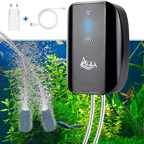 Produktbild: AQQA Aquarium Luftpumpe,Leise Sauerstoffpumpe für Aquarium, Batterie Aquariums pumpe,Multifunktionale Sauerstoffpump für Angeln im Freien/Aquariums/Stromausfall (1.7W)